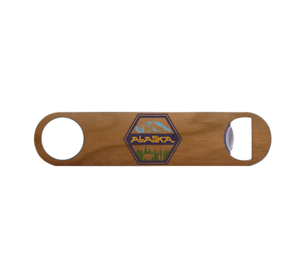 Alaska Badge Wood Bottle Opener