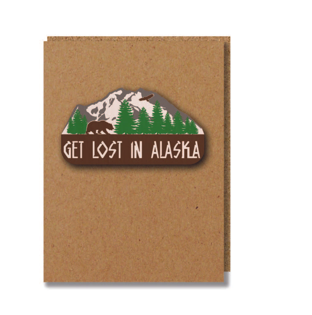 Get Lost in Alaska Wood Greeting Card