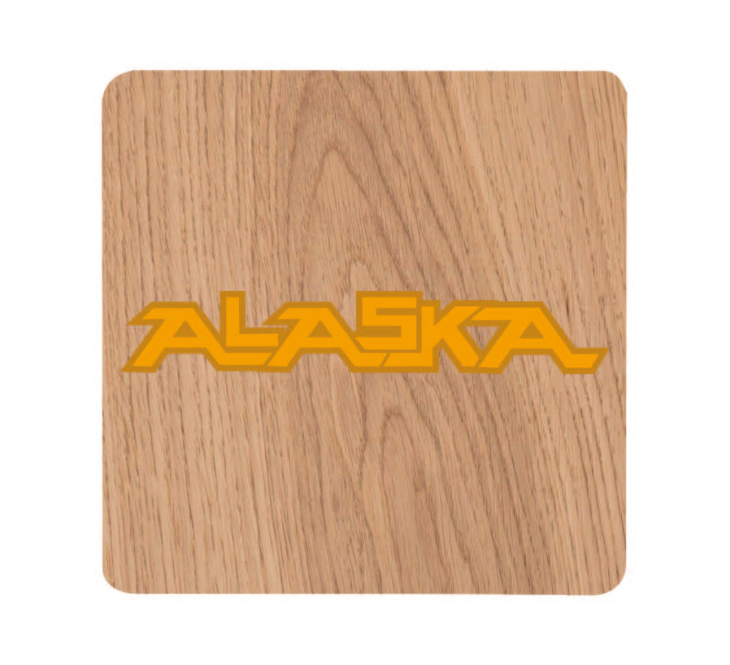 Alaska Text Wood Coaster