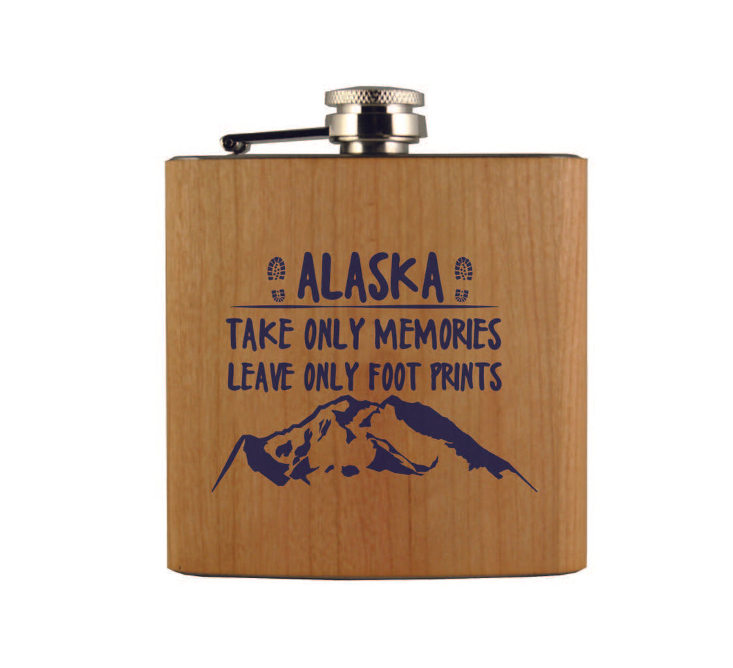 Only Take Memories Wood Flask