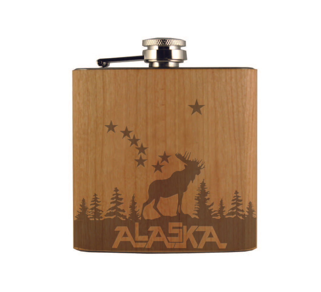 Moose Constellation Wood Flask