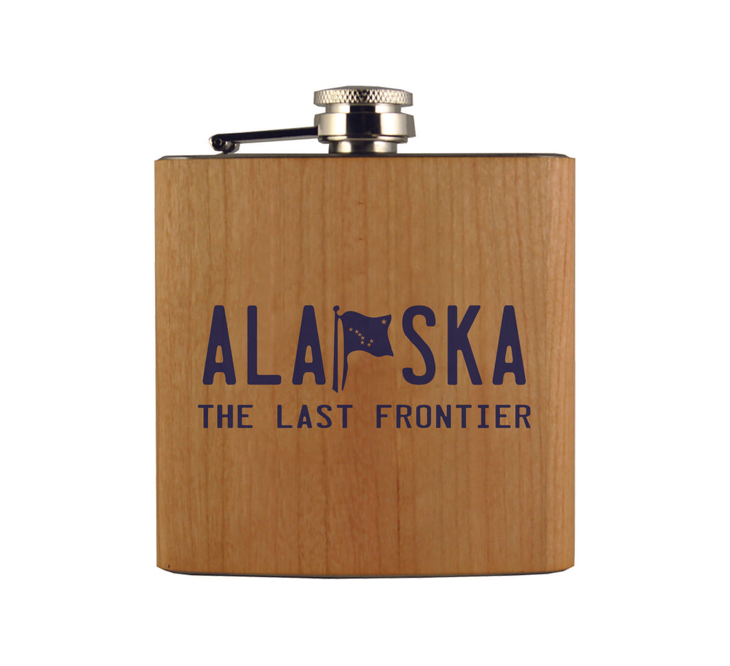 Alaska Flag License Plate Wood Flask