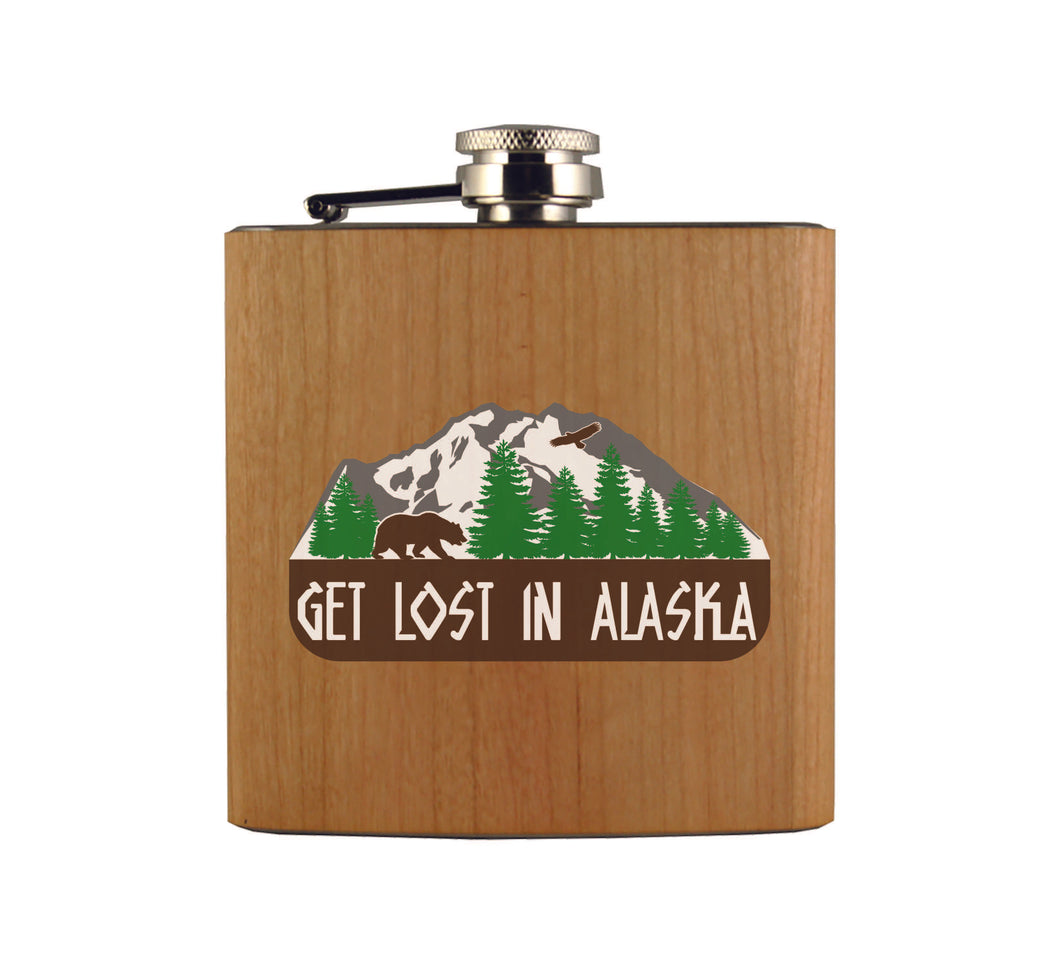 Get Lost in Alaska Wood Flask