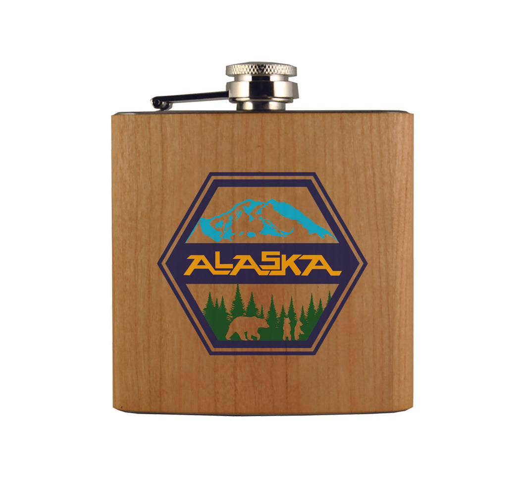Alaska Badge Wood Flask