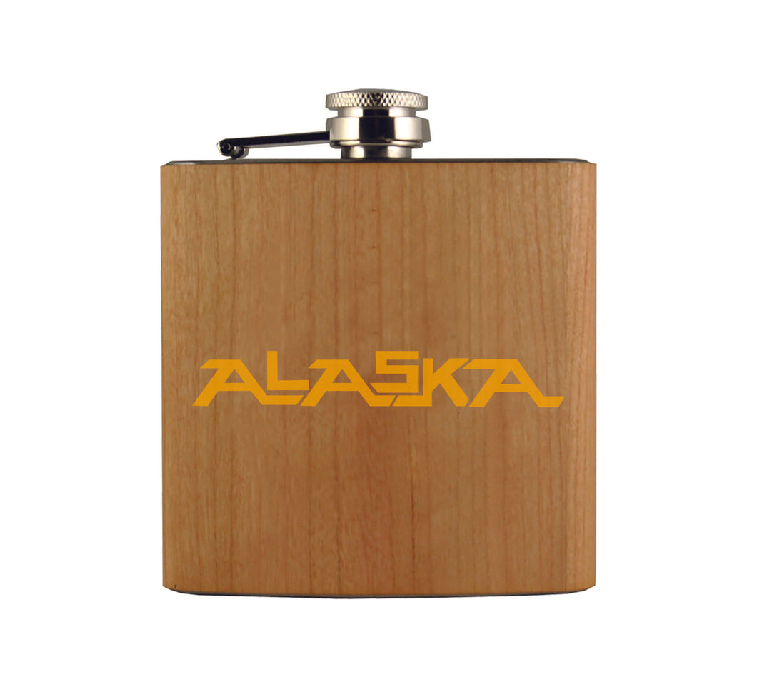 Alaska Text Wood Flask