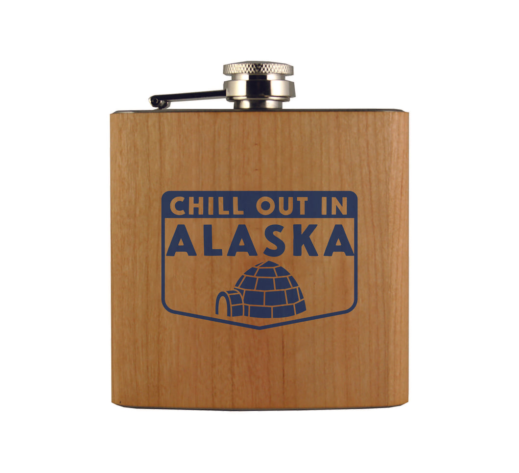 Chill Out in Alaska Wood Flask