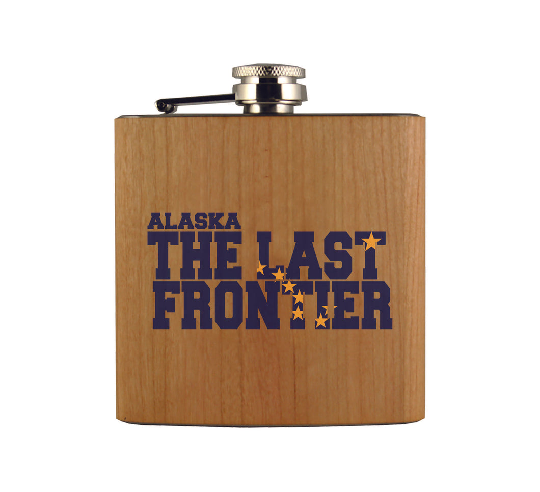 Alaska The Last Frontier Wood Flask