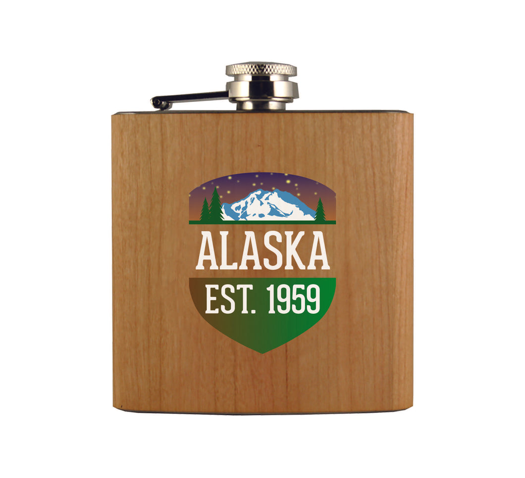 Alaska 1959 Patch Wood Flask