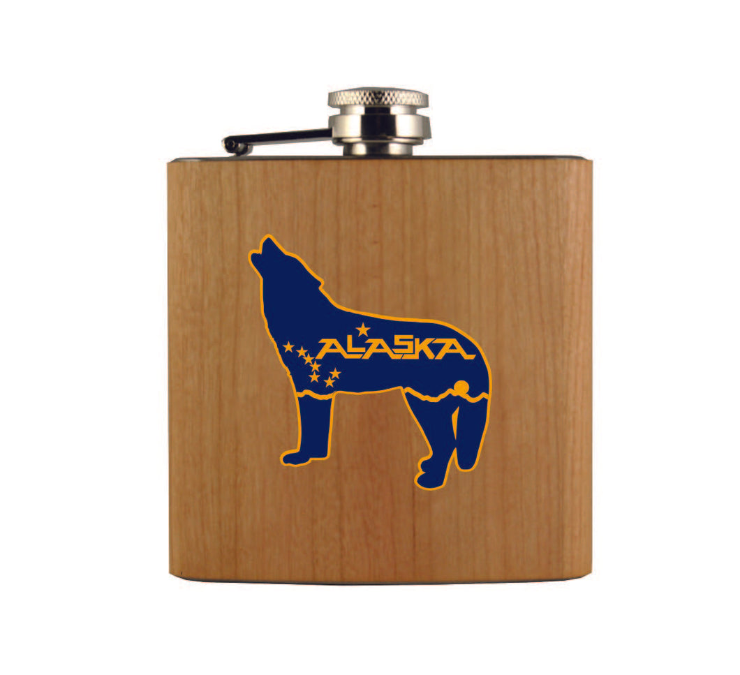 Wolf Horizon Wood Flask