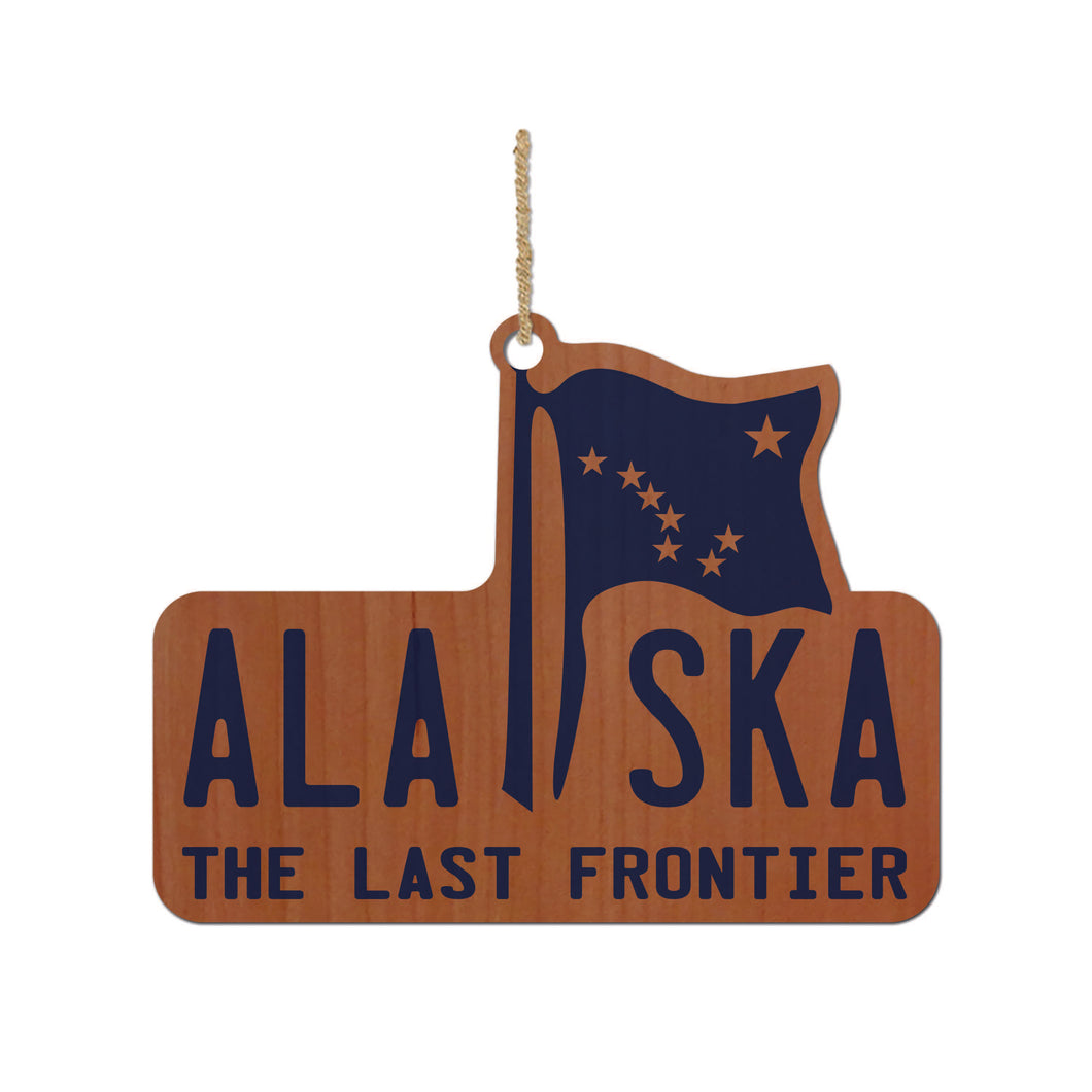Alaska Flag License Plate Wood Ornament