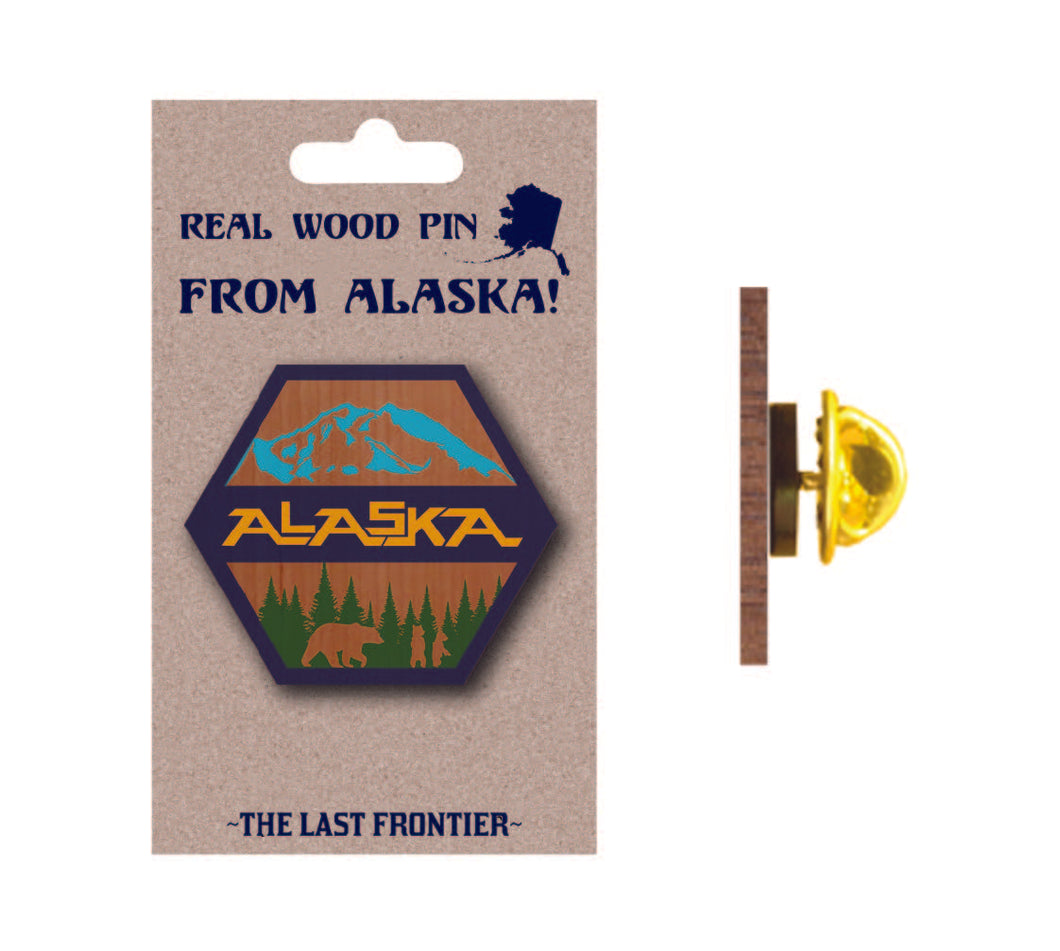 Alaska Badge Wood Pin