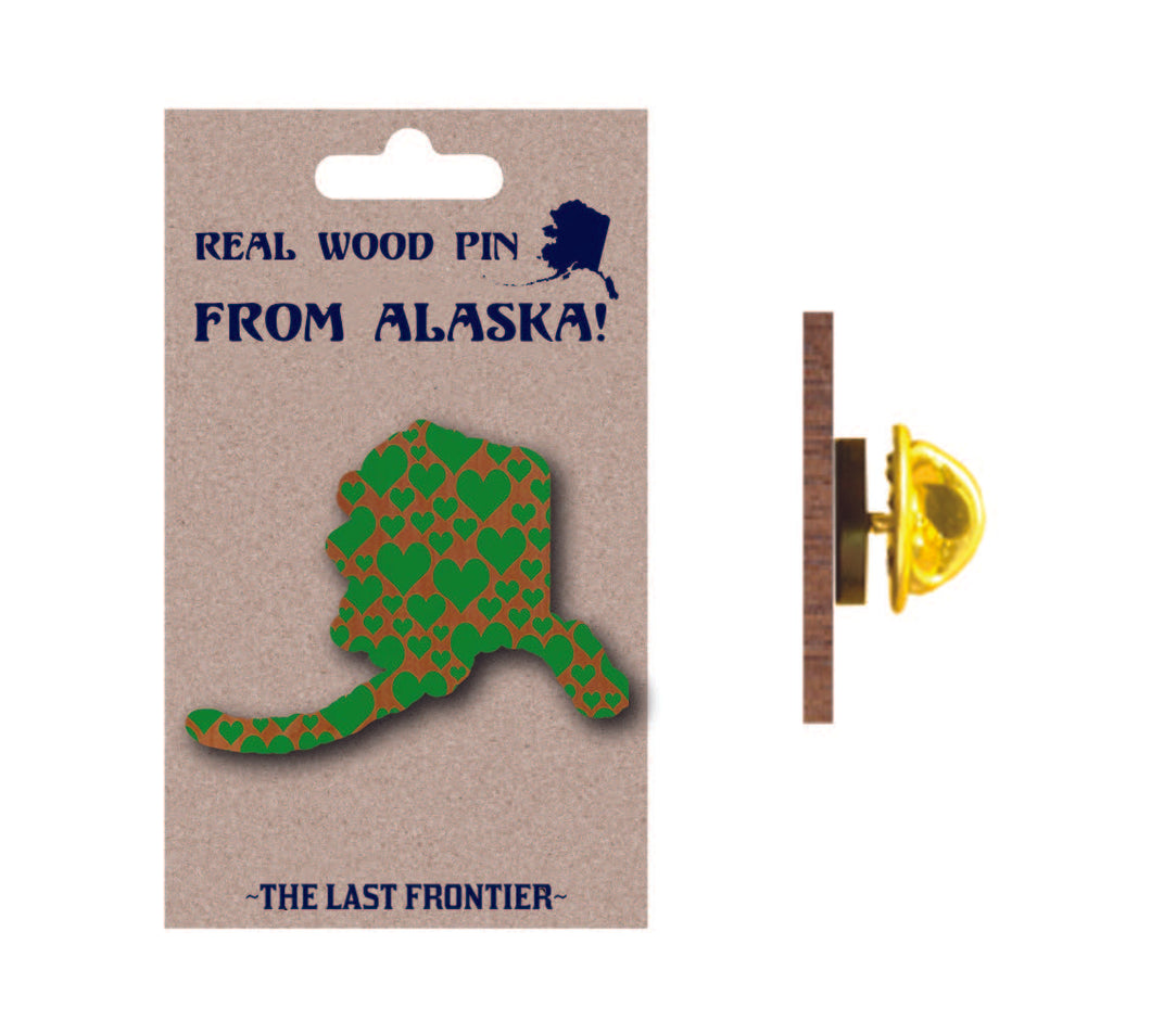 Alaska Hearts Wood Pin