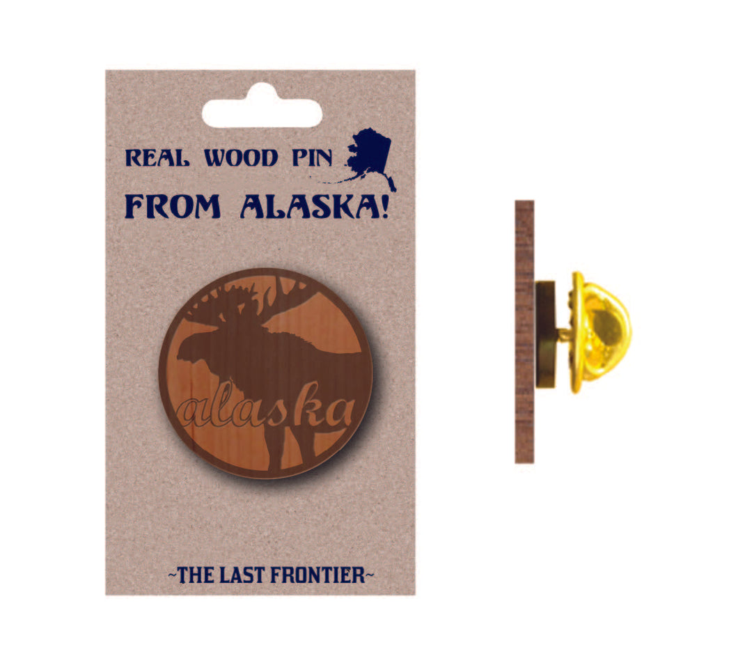 Moose Silhouette Wood Pin