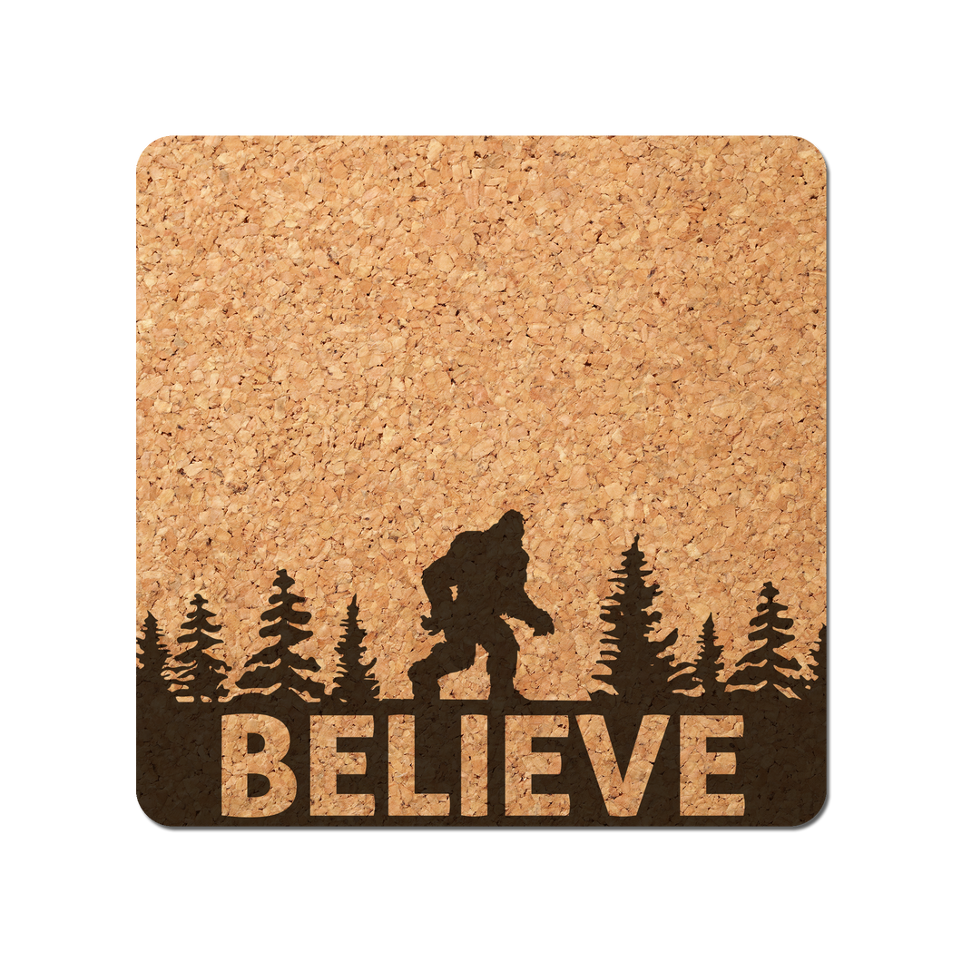 Believe in Bigfoot Cork Coaster