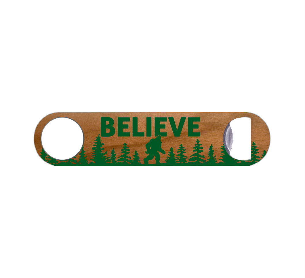 Believe in Bigfoot Wood Bottle Opener