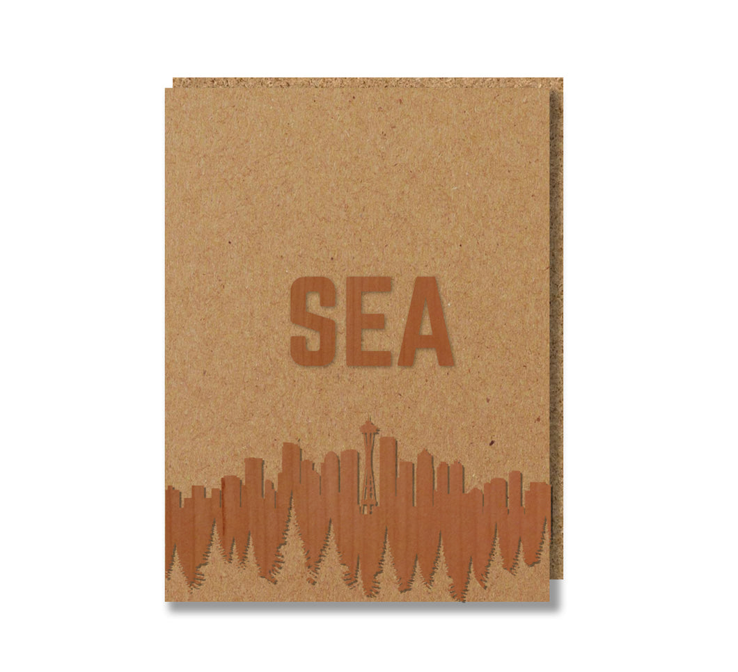 Seattle Skyline B Wood Greeting Card