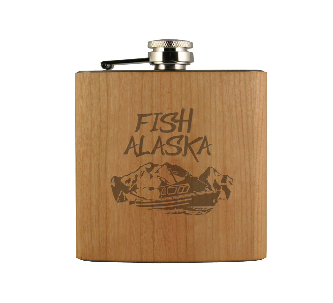 Fish Alaska Wood Flask