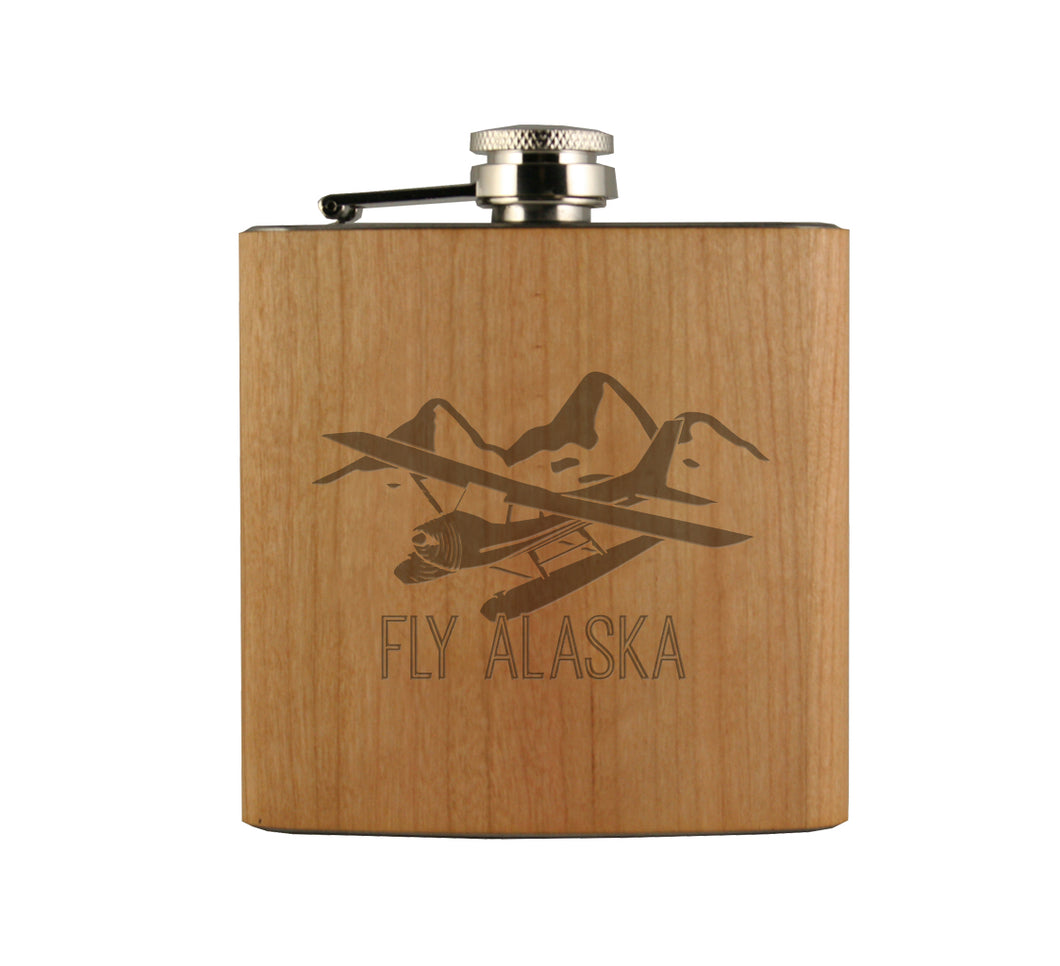 Fly Alaska Wood Flask