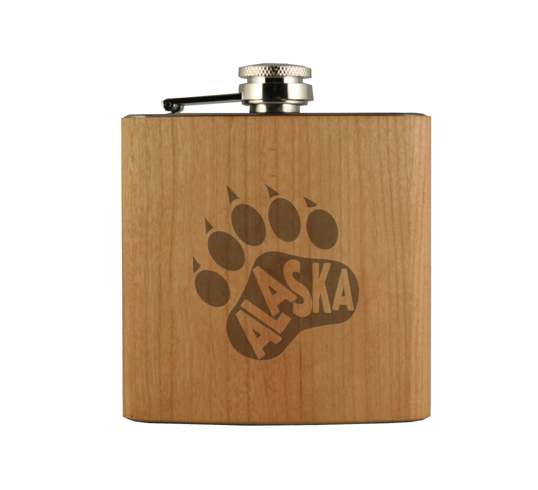 Alaska Bear Paw Wood Flask