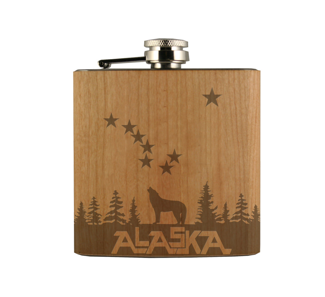 Wolf Constellation Wood Flask