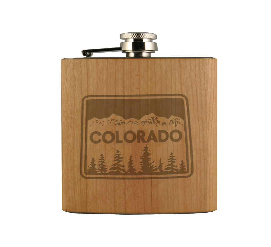 CO in CO Treeline Wood Flask