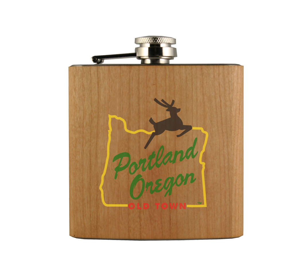Portland Stag Sign Wood Flask