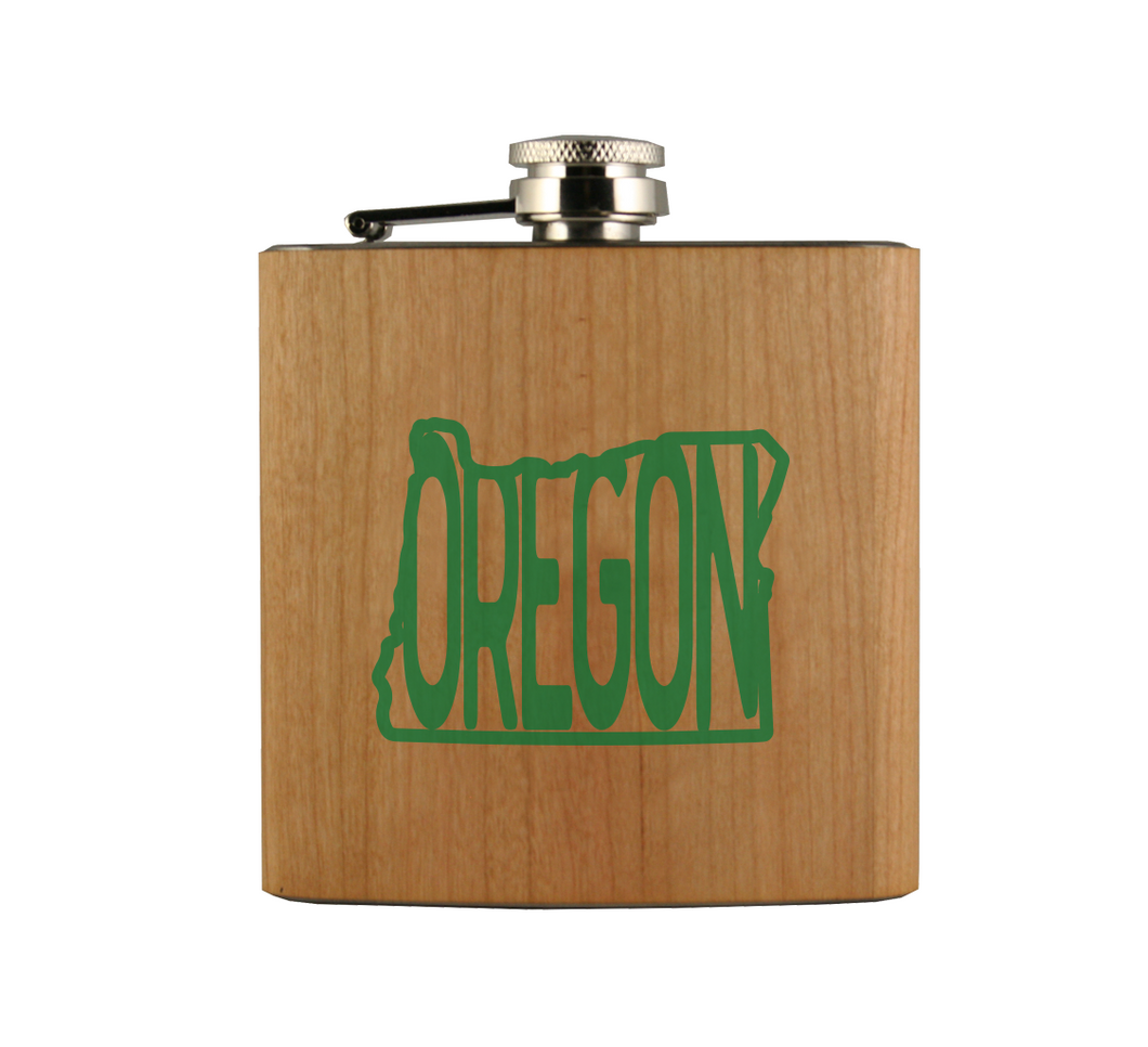 Oregon In OR Wood Flask