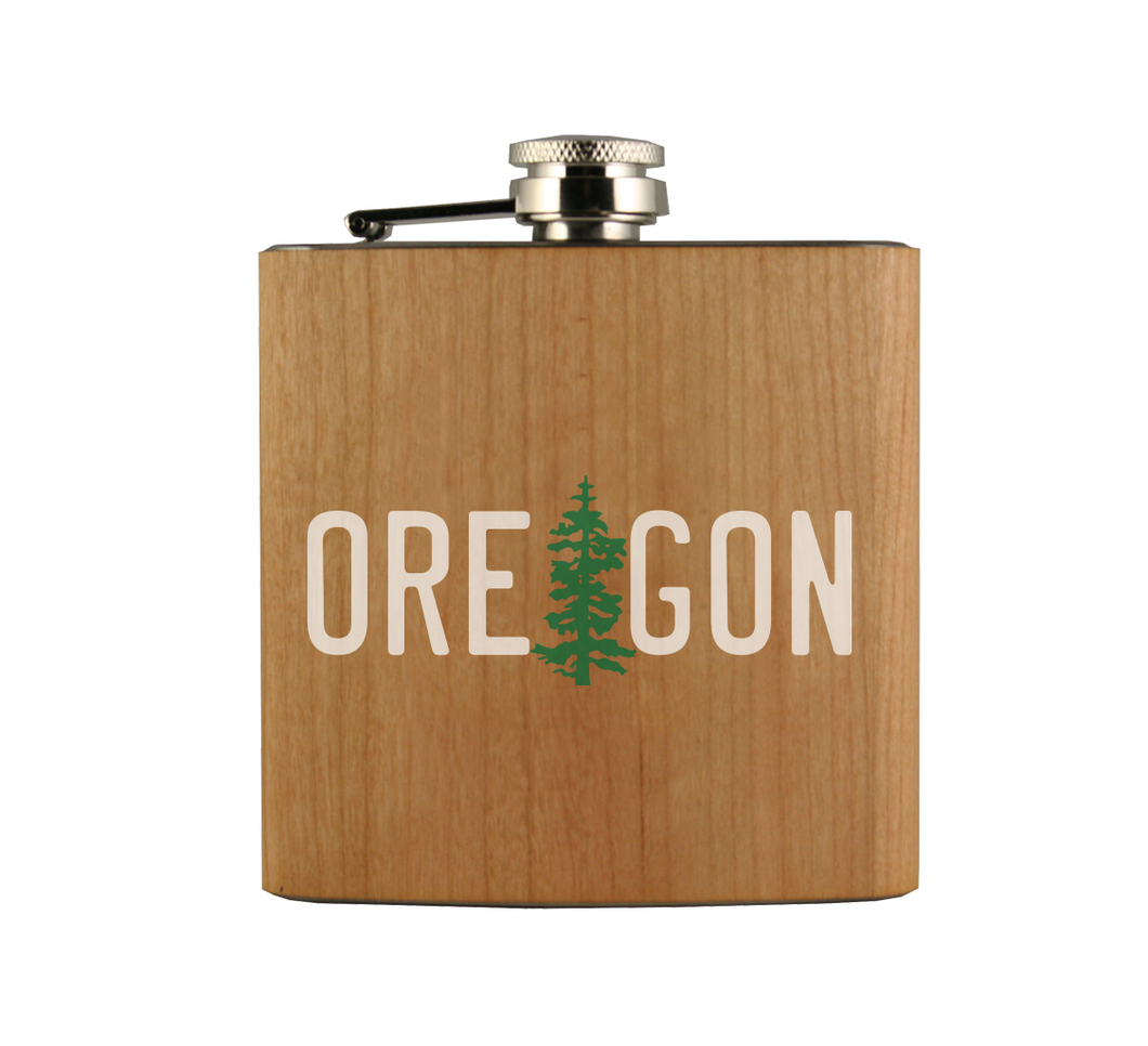 OR State License Plate Wood Flask