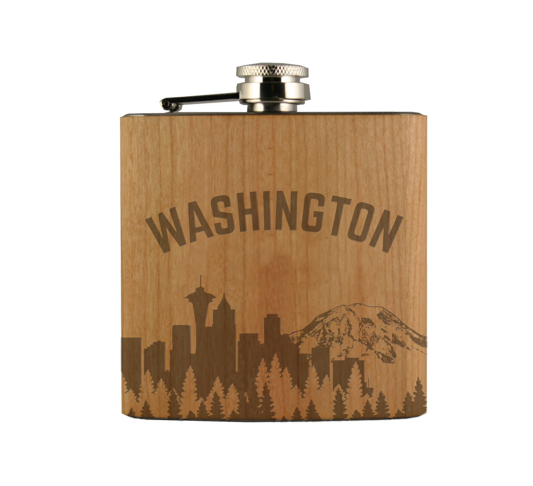 WA Skyline Wood Flask