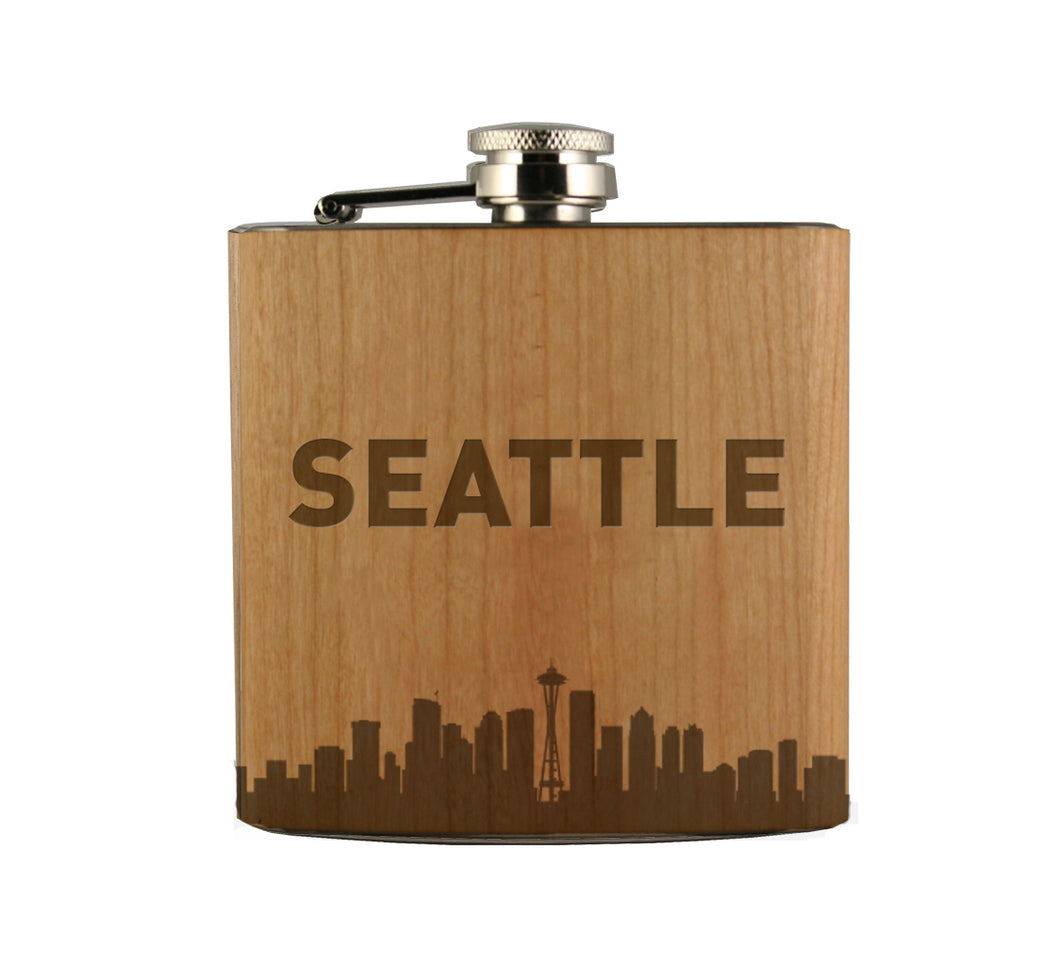 Seattle Skyline Wood Flask