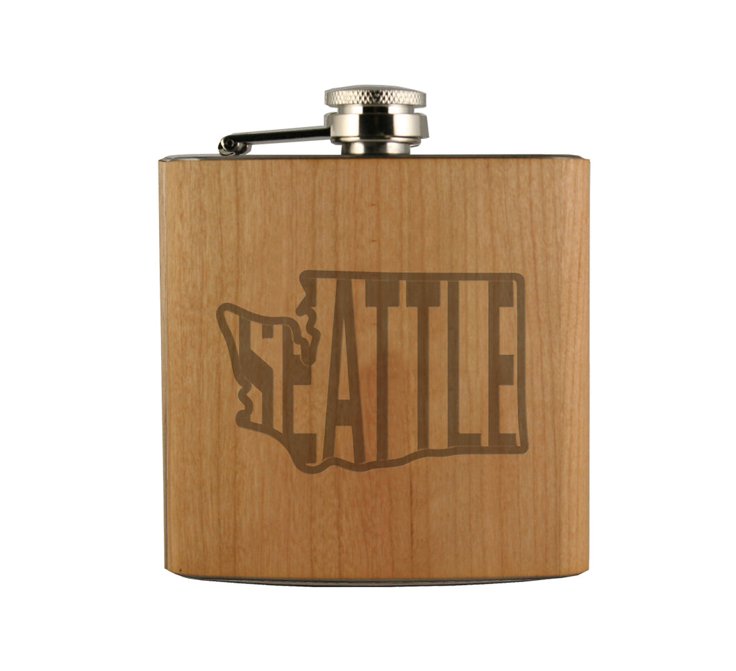 Seattle in WA Wood Flask