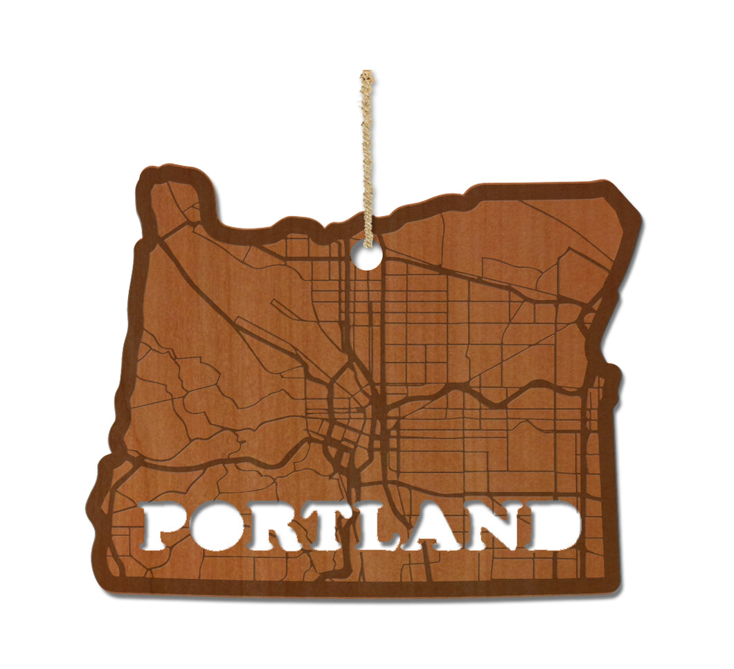 Portland City Map Wood Ornament