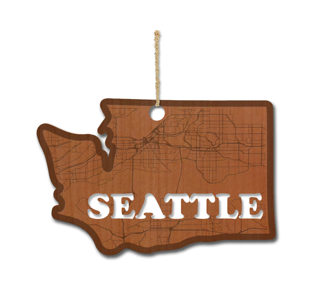 Seattle City Map Wood Ornament