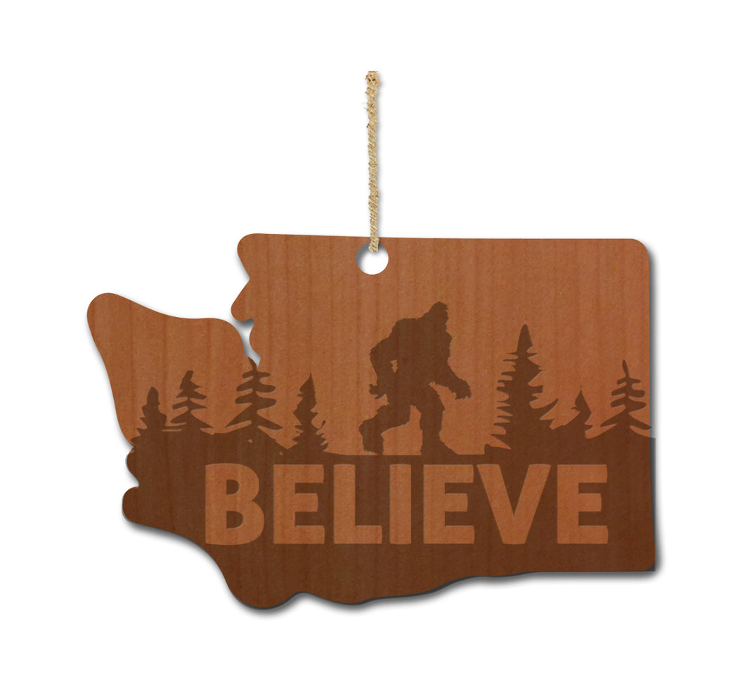 Believe in Bigfoot in WA Wood Ornament