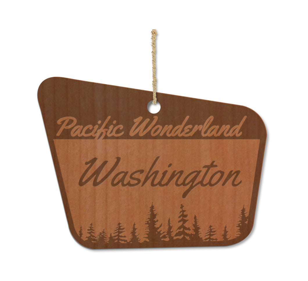 Pacific Wonderland WA Sign Wood Ornament