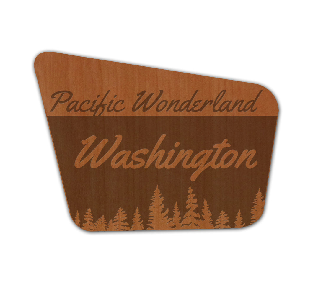 Pacific Wonderland WA Sign Wood Magnet