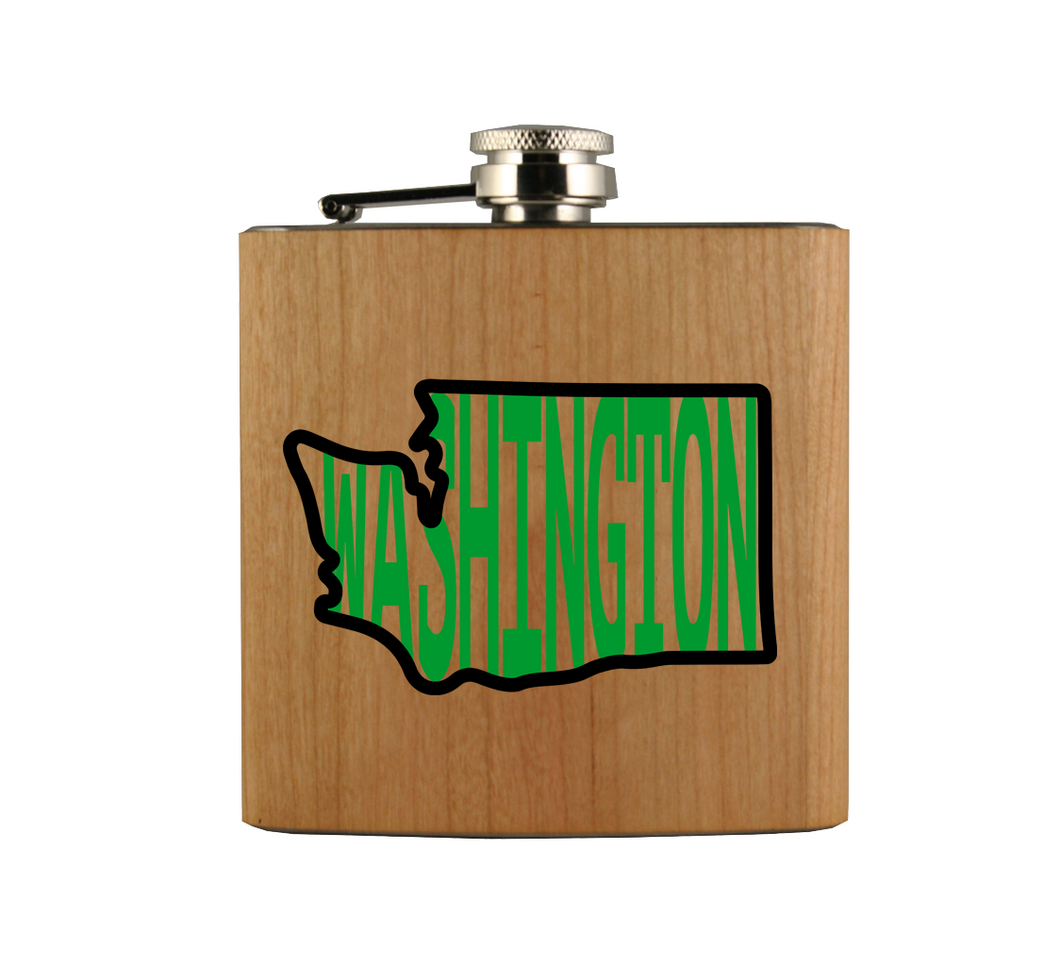 Washington in WA Wood Flask