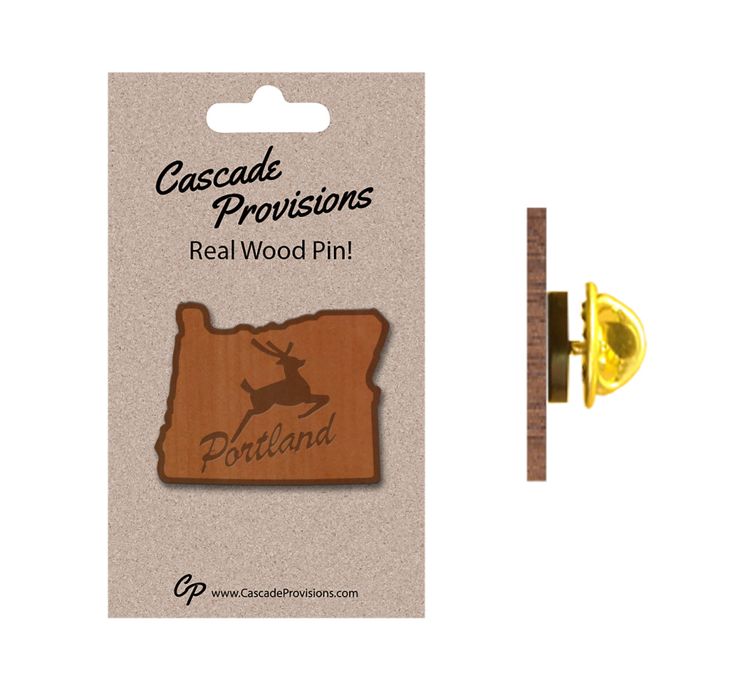 Portland Stag In OR Wood Pin